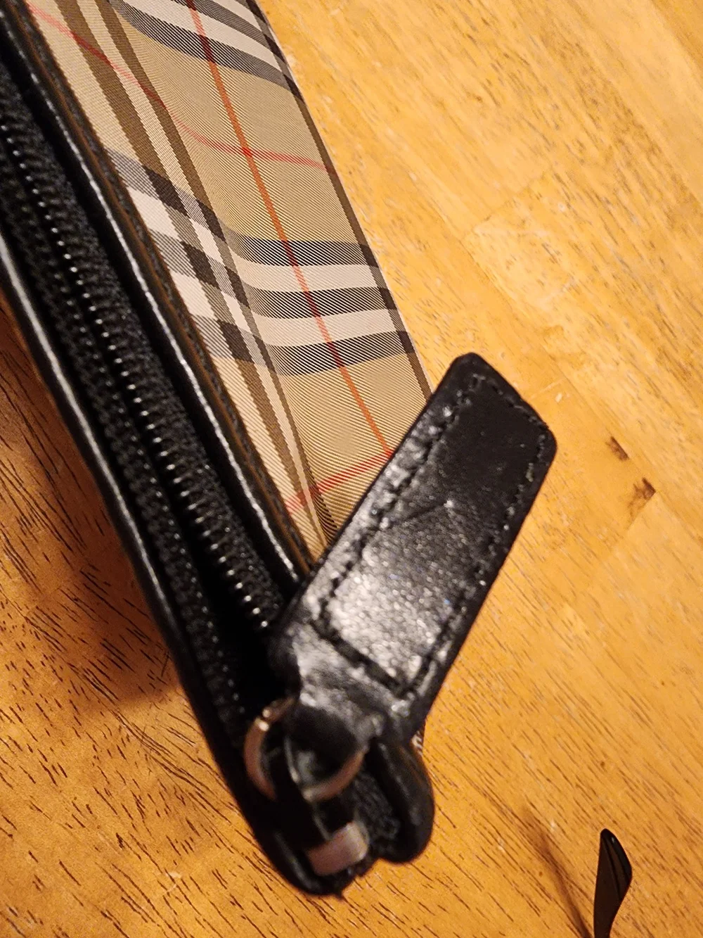Burberry Beige Plaid Cosmetic Pouch with Black Trim